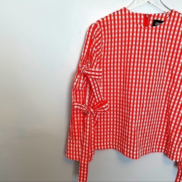 NWT Free People Style Mafia Gingham Tie Sleeve S - Picture 8 of 15